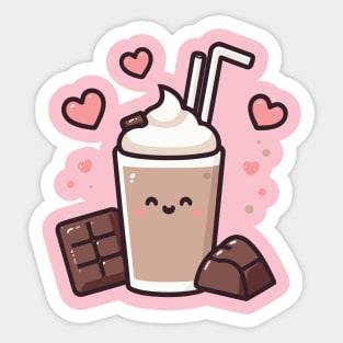 Kawaii Chocolate Milkshake with Chocolate and Hearts | Cute Kawaii Food Art Sticker
